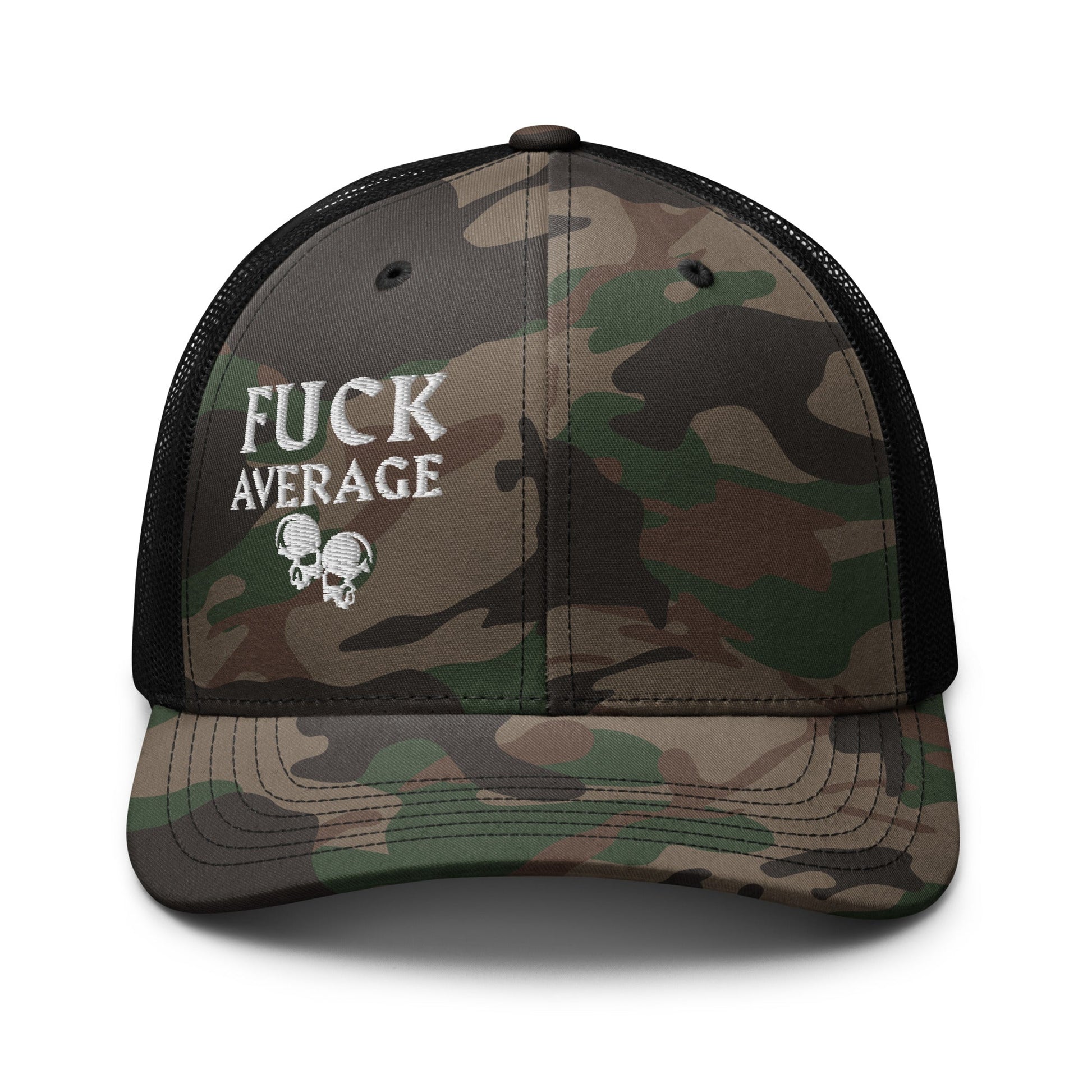 F**k Average Camouflage Men's Trucker Hat - Restless Twins Apparel Co.