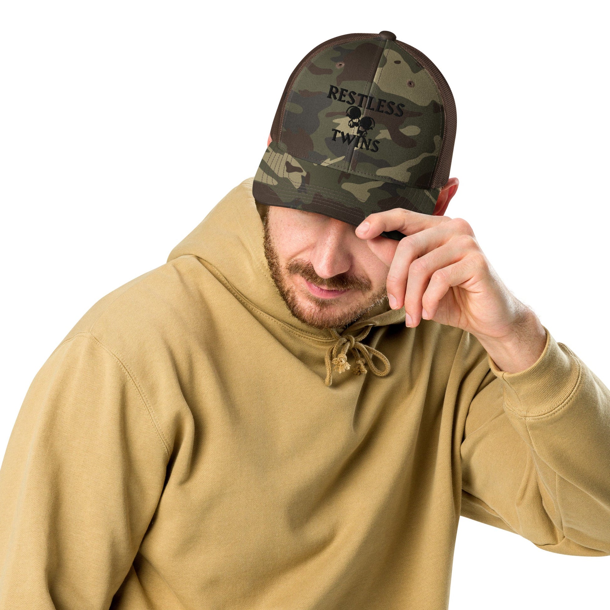 Restless Twins Camouflage Unisex Trucker Hat (Black Logo) - Restless Twins Apparel Co.